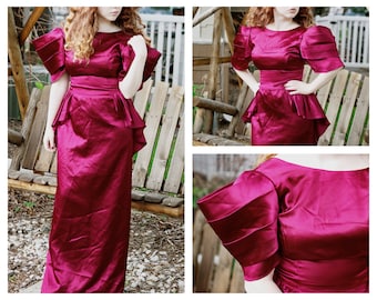 Ruby Red Silk Formal Gala/Red Carpet Dress w/ Unique High Fashion Sleeves