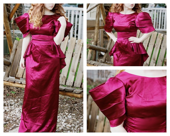 Ruby Red Silk Formal Gala/Red Carpet Dress w/ Uni… - image 1