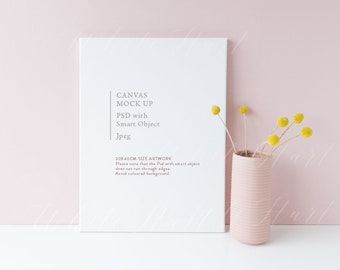 Canvas floral mock up - Portrait - Styled stock photography - Psd with smart object, Png + Jpeg - illustration, painting - lettering, design