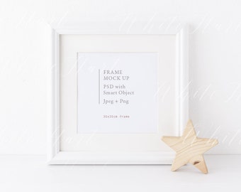 Download Free White square frame mock up - 30x30cm - Styled stock photography - High Res Jpeg file + PSD with smart object + Png file - Nursery style PSD Template