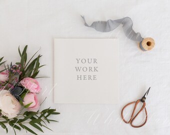 Download Free Styled stock photography - Square stationery mockup - Rustic, trendy and subtle - High Res Jpeg file 300Dpi - weddings, card, invitation PSD Template