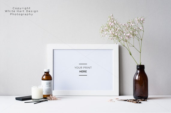 Landscape White Frame Mockup Floral Rustic Minimal Feel Landscape White Frame Mockup Floral Rustic Minimal Feel
