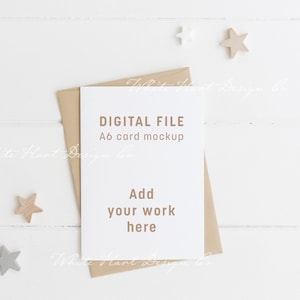 Maqueta de tarjeta A6 - Objeto inteligente Psd + Png + Jpeg - bodas, tarjetas, invitaciones - Maqueta de descarga instantánea - Tarjeta blanca - Sobre kraft