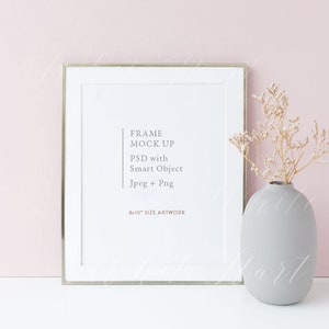 Frame mockup - 8x10&quot; - Styled stock photo - PSD with smart object + JPG + PNG - perfect for prints, illustration - pink background and gold