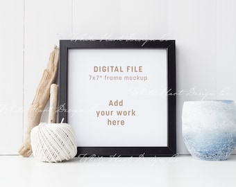 7x7" black square frame mockup - Nautical theme - Psd smart object + Png + Jpeg - Instant download