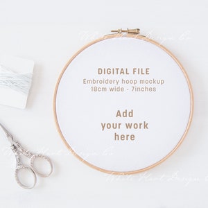 Embroidery hoop minimal mockup PSD Smart Object Png Jpeg Promote your art online Instant download Craft mockup image 1