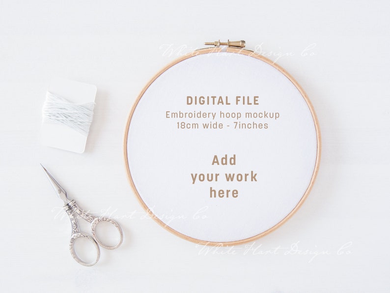 Embroidery hoop minimal mockup PSD Smart Object Png Jpeg Promote your art online Instant download Craft mockup image 1