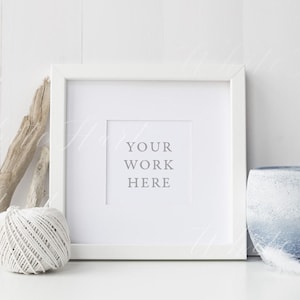 4x4&quot; square white frame mockup - PSD smart object + Png file + Jpeg - Showcase your work online with mockups - instant download