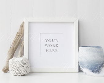 4x4" square white frame mockup - PSD smart object + Png file + Jpeg - Showcase your work online with mockups - instant download