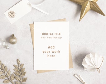 Kaartmodel van 5 x 7 inch - kerstbriefpapiermodel - slim psd-object + png + jpeg - kerstkaartmodel - direct downloaden