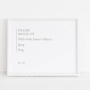Frame mockup - 8x10&quot; - White minimal styled mock up - 20x25cm - PSD + PNG + Jpeg - For prints, lettering, illustration - Styled stock photo