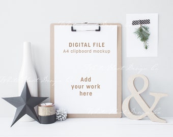 Christmas styled A4 clipboard mockup - Psd smart object + Png + Jpeg - Showcase your work online - instant download