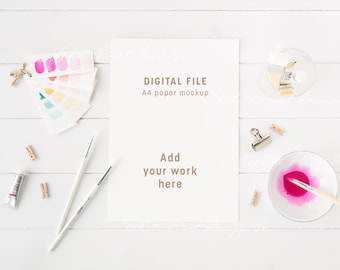 A4 paper mockup - Artist and illustrator mockup - A4 - Modern, feminine - PSD Smart Object + Png + Jpeg - Illustration, drawing, painting