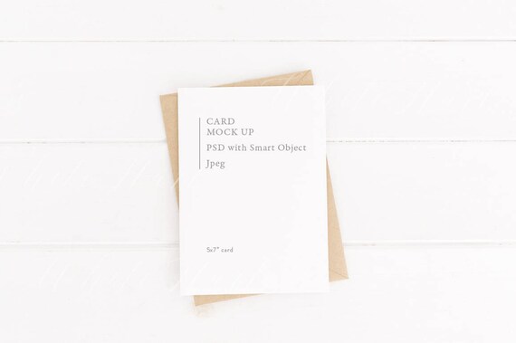 Card Mockup 5x7 Portrait White Card And Kraft Etsy