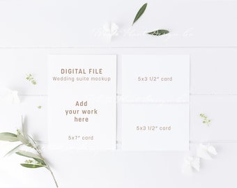 Maqueta de papelería para bodas - Tarjetas de invitación y respuesta - 5x7 y A2 - Objeto inteligente Png + Psd + Jpeg - Muestra tu trabajo en línea