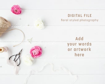 Styled Floral Desktop Stock photography - High Res Jpeg file 300Dpi - Perfect for blog header, shop banners, social media posts..