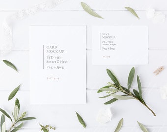 Maqueta de papelería para bodas - Tarjeta de invitación y respuesta - 5x7 y A2 - Objeto inteligente Png + Psd + Jpeg - Muestra tu trabajo en línea
