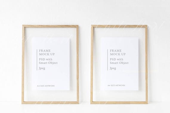 Double A3 frame mockup - fits A4 artwork - Psd smart object + Png + Jpeg - Illustration, lettering, quotes etc. - showcase your work online