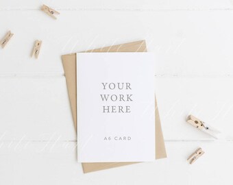 Card mockup - A6 white card - kraft envelope - Psd Smart object + Png + Jpeg - weddings, card, invitations - digital download