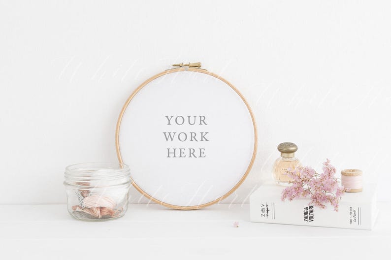 Download Styled stock photography Embroidery hoop pink floral mockup | Etsy