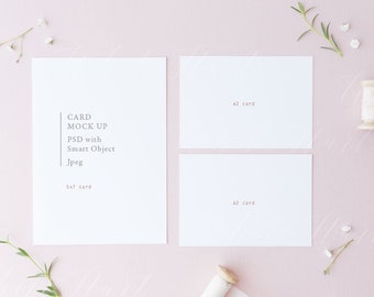Maqueta de papelería para bodas: Tarjetas de invitación y respuesta - Formato A2, 5x7" - Objeto inteligente PSD + PNG + JPEG - Descarga instantánea