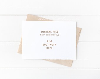 5X7" stationery mockup - landscape white card - kraft envelope - Psd smart object + Png + Jpeg - weddings, card, invitations