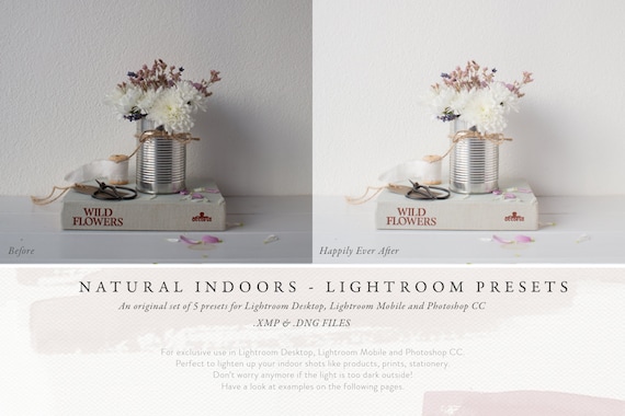 Lightroom Preset BUNDLE - Natural Indoors - 5 presets for Lightroom Desktop, Mobile and Photoshop CC - .xmp and .dng files - quick edits!