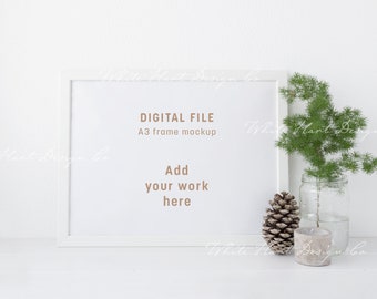 A3 frame mockup - Natural Christmas - 30X40cm Landscape - Psd smart object + Png + Jpeg - showcase your work online - Instant download