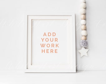 Frame mockup - 8x10" - 20x25cm - PSD smart object + PNG + Jpeg - For printables - White nursery theme frame mock up - styled stock photo