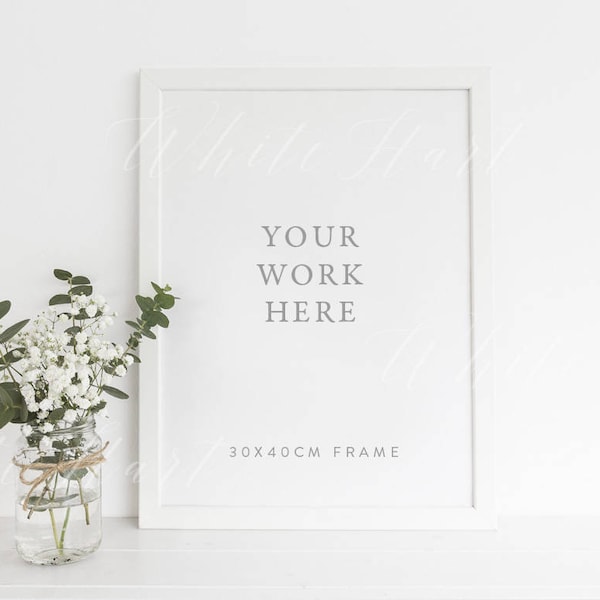 White 30x40cm / A3 Portrait frame mockup - Psd smart object + Png + Jpeg - Perfect for wedding shots & stationery - Promote your art online