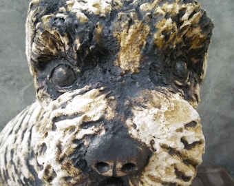 One-of-a-Kind Fireclay Ceramic Dog Sculpture, Indoor/Outdoor Decor