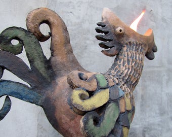 Fire Spitting Ceramic Rooster Oil Lamp