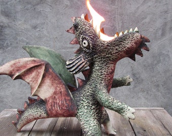 Ceramic Dragon Oil Lamp standing on its hind legs