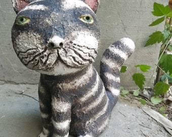 Small, Chubby Ceramic Tabby Cat