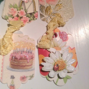 Handgemachte Shabby Chic 10 Geschenkanhänger Sortiment zerknittert Band Upcycled