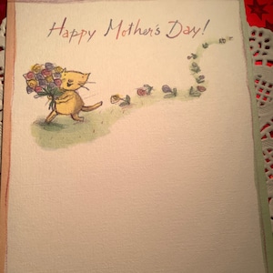 Vintage Mother’s Day Card Kitty with flowers Unused+env