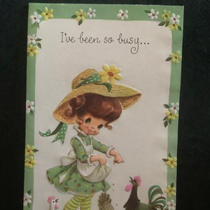 Vintage Get Well tarjeta de felicitación linda chica sin usar + env