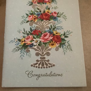 Cartão floral vintage de parabéns não utilizado + env