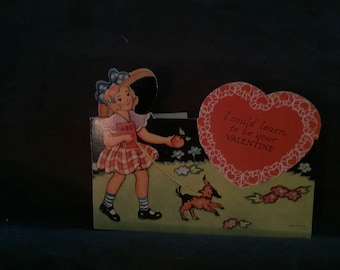 Vintage Valentines day Card 1940s hat pops up Unused+env