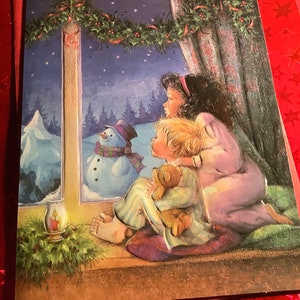 Carte de Noël vintage ange et garçon attendant le père Noël inutilisé+env