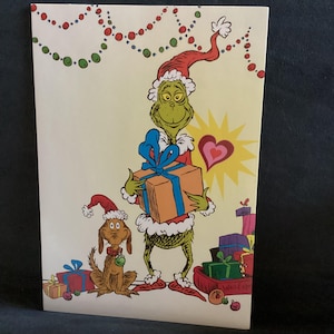 Vintage Grinch and his dog Max Christmas Card Unused+env