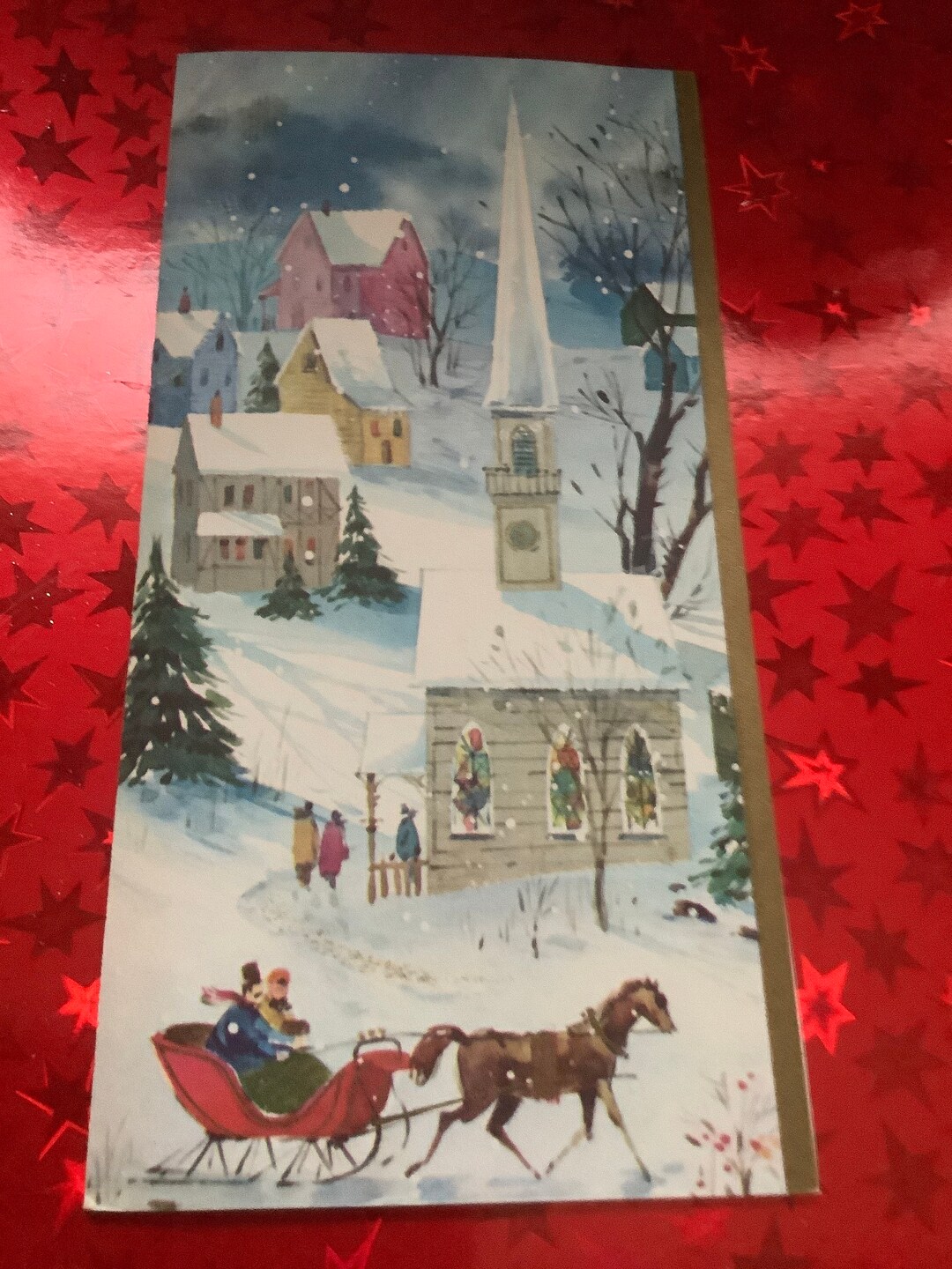 Vintage Christmas Card Sleigh Ride Thru the Snowy Village Unused+env - Etsy