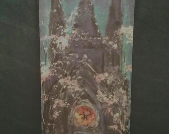 Vintage kerstkaart middernachtmis ongebruikt+env