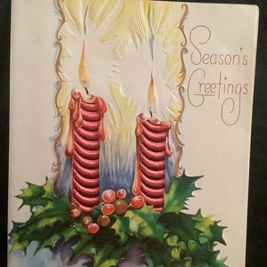 Carte de Noël vintage, bougies brillantes en satin
