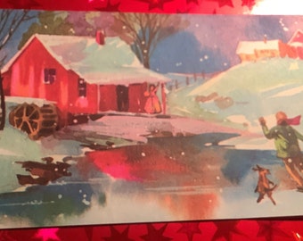 Vintage pastels Christmas Card Coming home Unused+env