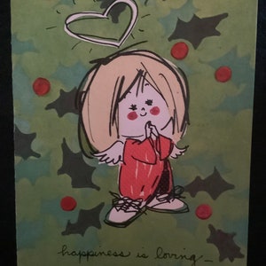 Tarjeta navideña vintage El ángel de la felicidad es amorosa Sin usar + sobre