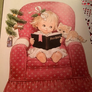 Vintage linda chica leyendo la Biblia a kitty R. Más cabeza Sin usar+env