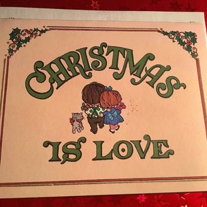Vintage kerstkaart "Christmas is Love" Ongebruikt + env