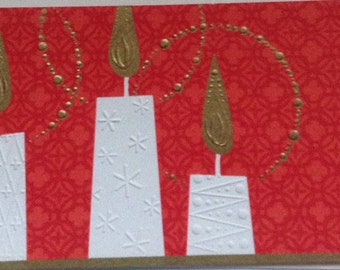 Vintage embossed Christmas card with candles unused+env by Norcross