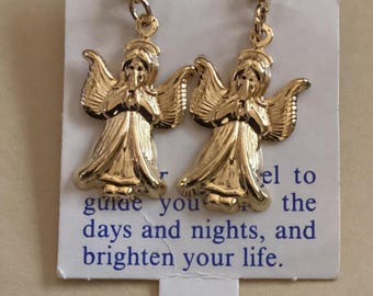 Pendientes vintage de ángel de la guarda en tono dorado NOS